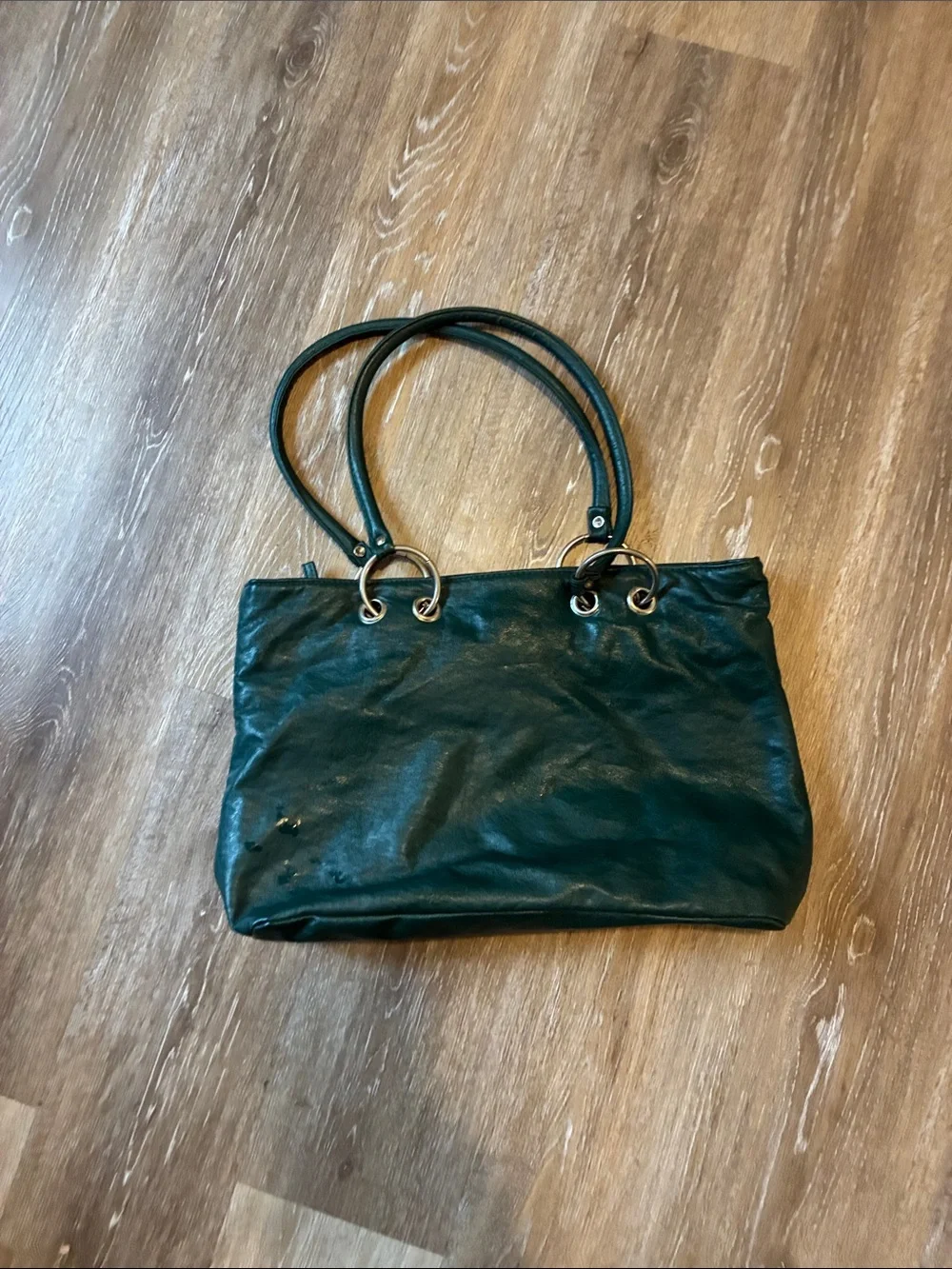 Green Leather Tote Bag with Double Handles